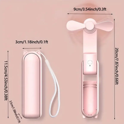 Portable Mini Fan, USB Rechargeable, 3-speed Adjustable, Foldable Handheld Fan, Suitable for Women, Travel, Outdoor Use Beauty World Shop