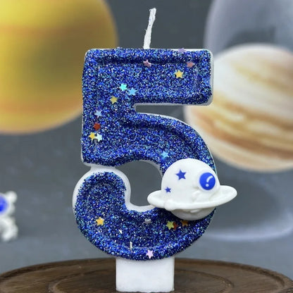 DIY Planet themed Spaceship 0-9 DIY digital candle Dark Blue Birthday candle Outer space themed party cake decoration Beauty World Shop