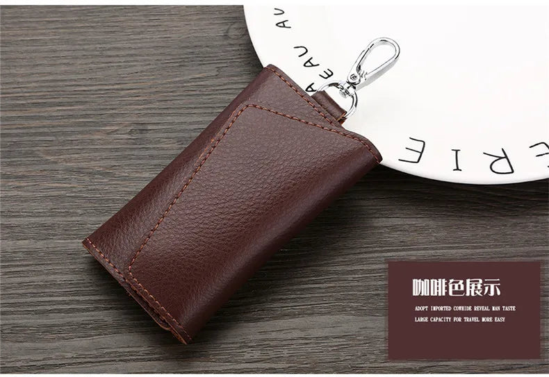 New Genuine Leather Keychain Men Key holder key organizer Pouch Car Key pouch Wallet Housekeeper Key Case Mini Card Bag Beauty World Shop