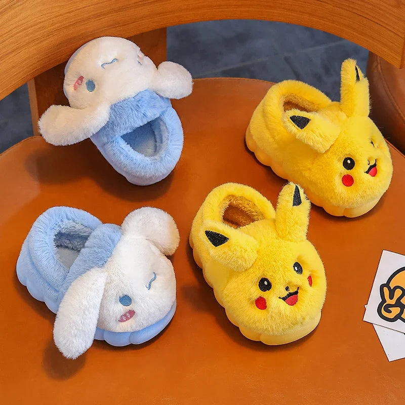 Kawaii Pikachu Figure Cotton Slippers Cover Heel Anime Peripheral Cute Cartoon Flat Autumn/Winter Plush Slippers Christmas Gifts Beauty World Shop