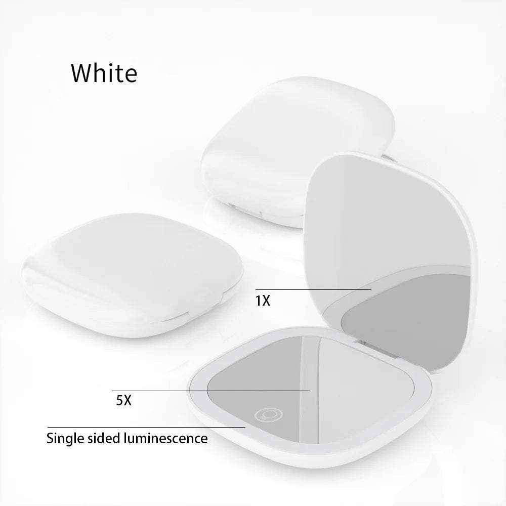Mini Compact Foldable Pocket Hand Led Makeup Mirror With Led Light 5x/10x Magnification Rechargeable And Small Beauty World Shop