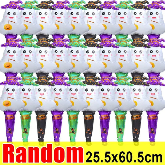 1/12pcs Halloween Balloon Stick Witch Pumpkin Cat Ghost Balloons Sticks CHIC HAVEN