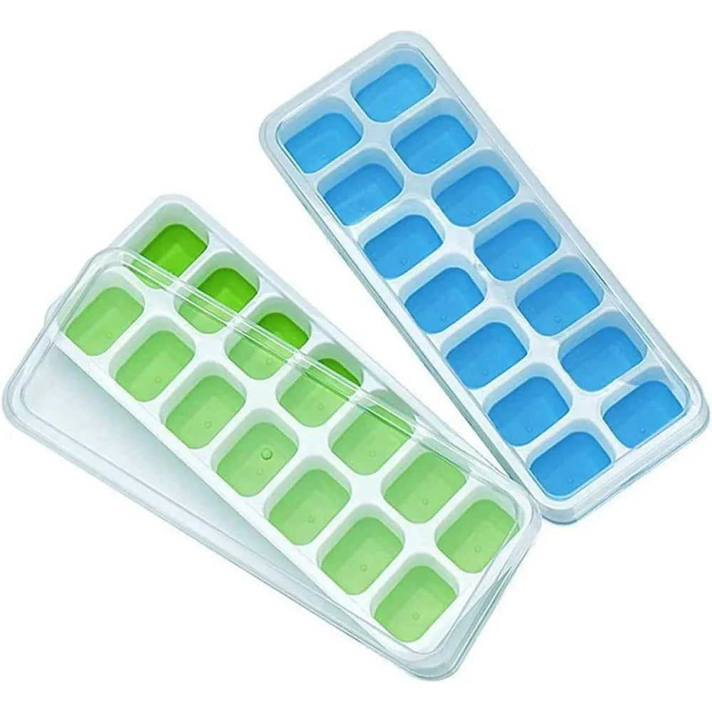 Ice Cube Tray Mold with Lid Silicone Square 14 Cube Easy Release Ice Cube Molds Summer Kitchen Bar DIY Iced Cocktail Freeze Tool Beauty World Shop