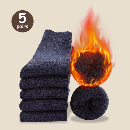 3/5 Pairs Men's Winter Warm Socks, Thick Towel Mid-Calf Socks, Anti-Cold Snow Boots Socks Elastic Solid Color Beauty World Shop