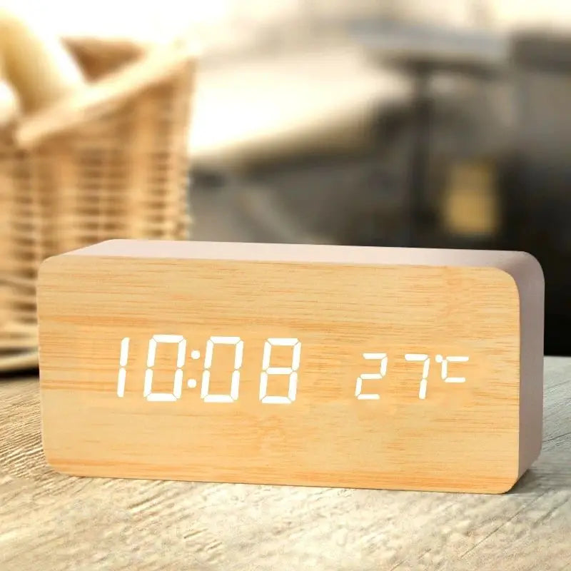 Wooden Digital Alarm Clock, LED Alarm Clock with Temperature Desk Clocks for Office,Bedside Clock Beauty World Shop