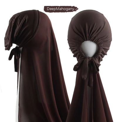 Muslim Instant Hijab Women Bonnet with Chiffon Shawl Head Scarf Cap Inner Headband Stretch Hijab Cover Headwrap Turbante Beauty World Shop