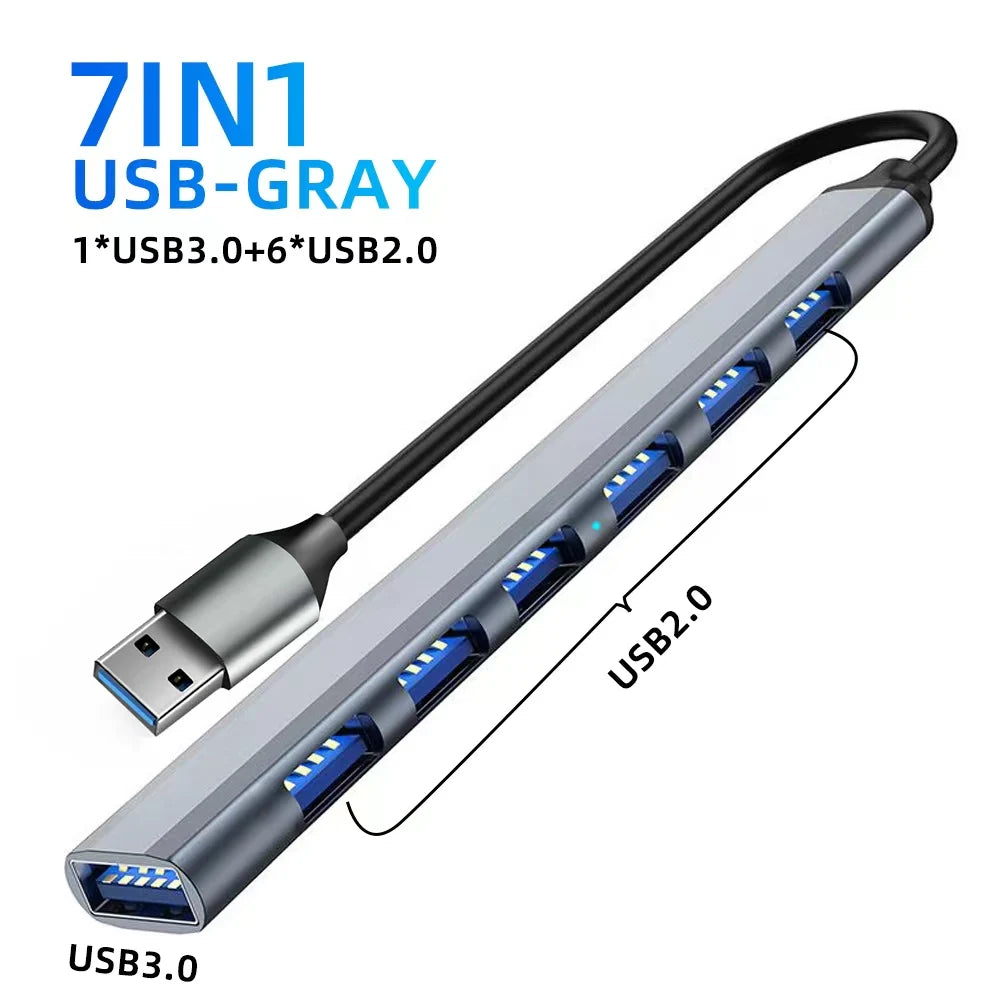 7 Ports USB 3.0 Type C HUB Expander Splitter High Speed OTG Adapter Docking Station For LaptopPC Hard Drive Mouse Keyboard Beauty World Shop