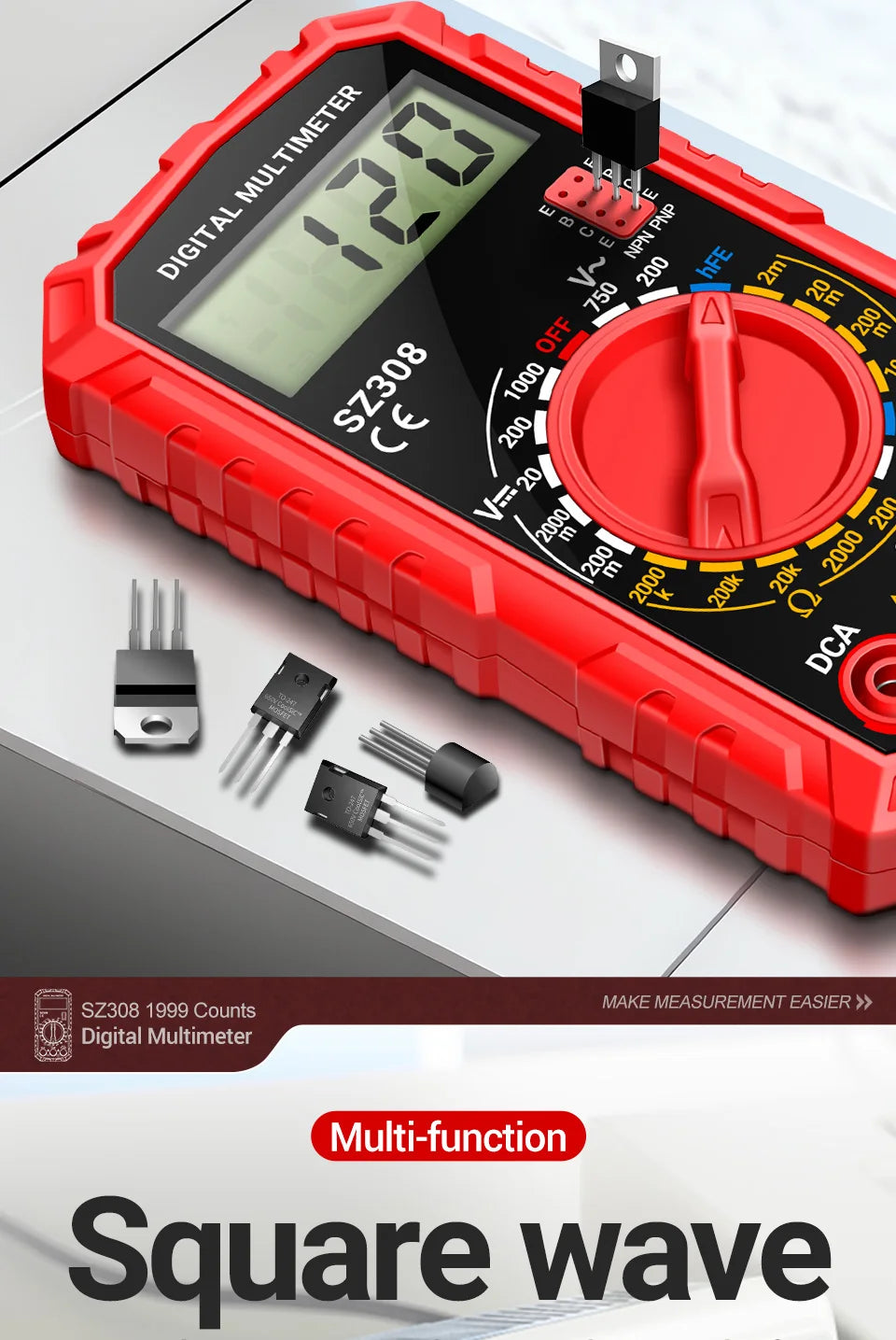 ANENG SZ308 Digital Multimeter   AC/DC Current Meter Voltage Resistance Meter Electrician LCD Backlight Ohm Square Wave Test Beauty World Shop