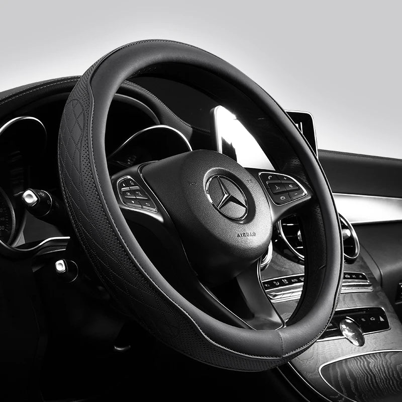 Napa Leather Perforated Patchwork Car Steering Wheel Cover, Non-slip, Breathable, Universal 15 Inch (Approx. 38cm) Beauty World Shop