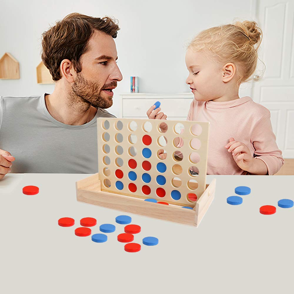 Wooden 4 Row Board Game 4 Connected Games for Travel Board Game Foldable Classic Family Fun Toy Christmas Gift Beauty World Shop
