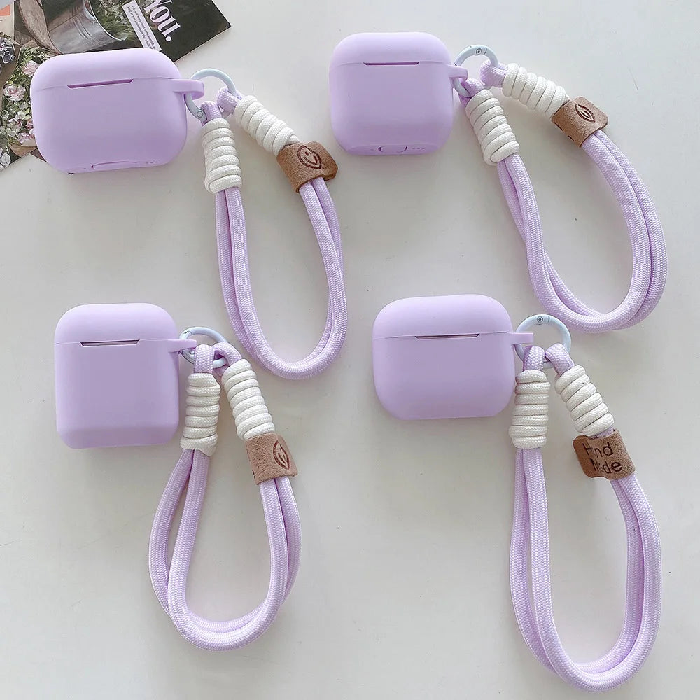 Lavender Purple Matte Silicone Joined Earphone Case for AirPods Pro 2 with Anti Loss Rope for AirPods 1 2 3 4 Soft Funda Cover