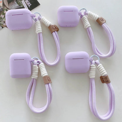 Lavender Purple Matte Silicone Joined Earphone Case for AirPods Pro 2 with Anti Loss Rope for AirPods 1 2 3 4 Soft Funda Cover
