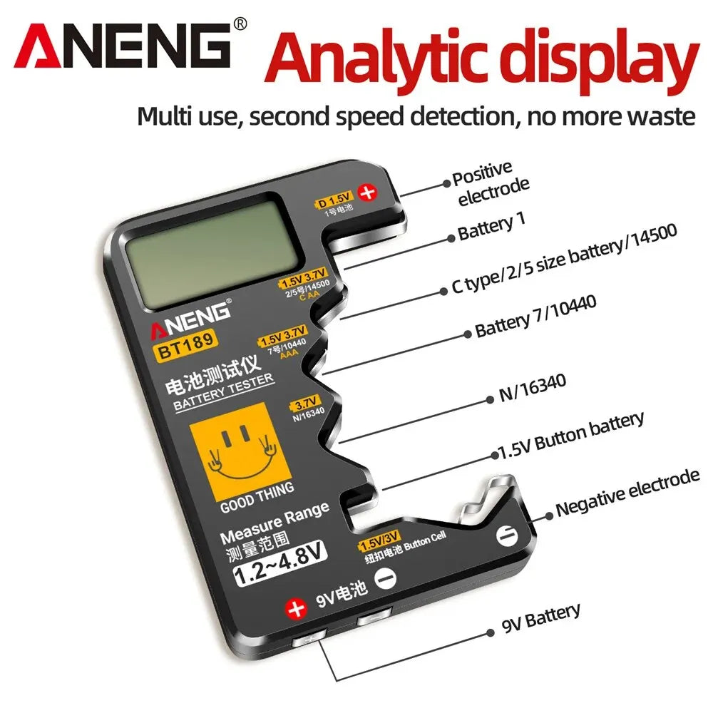 ANENG BT189 Button Cell Battery Tester 9V N D C AA AAA Universal Household LCD Display Battery Tester Power Bank Detectors Tools Beauty World Shop