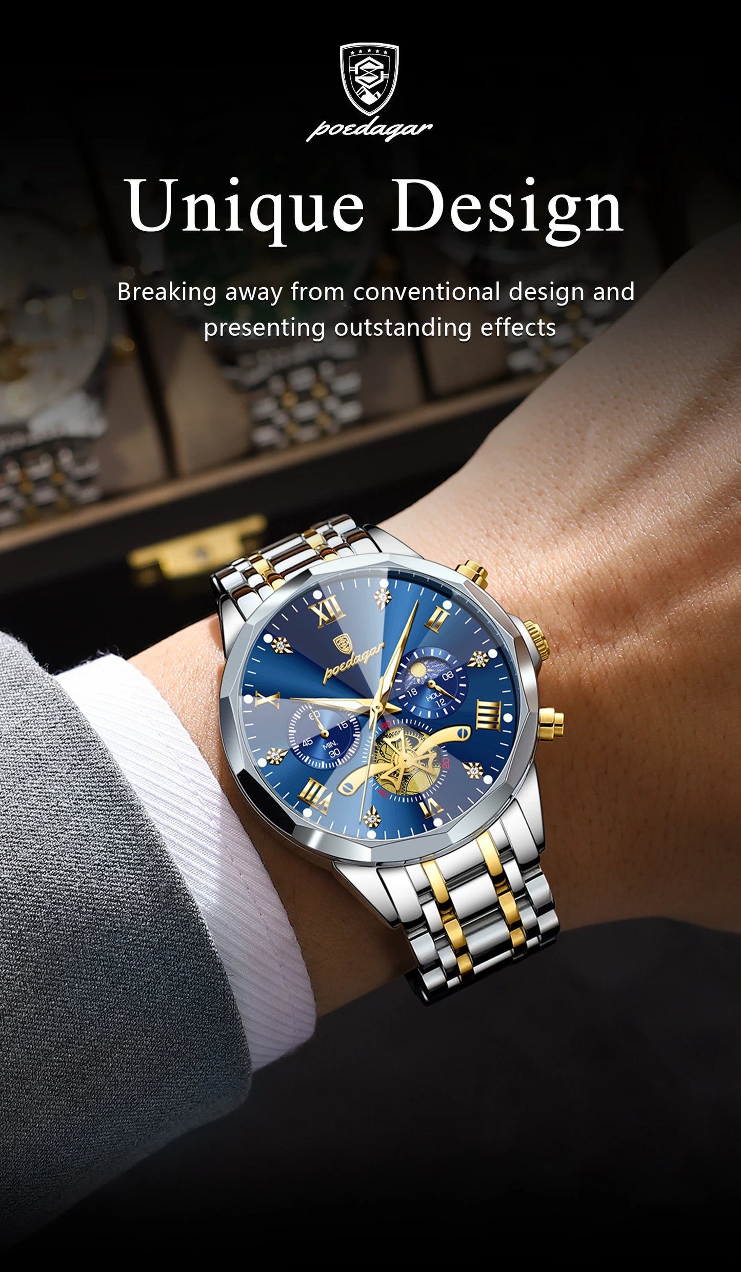 POEDAGAR Luxury Original Men Watch Waterproof Luminous Chronograph Man Wristwatch Stainless Steel Quartz Top Men's Watches Reloj Beauty World Shop