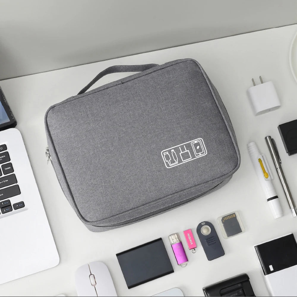 Black Oxford Cloth Electronic Accessory Storage Bag, Cube Travel Bag, Portable Data Cable Headphone Organizer Bag Office suppli Beauty World Shop