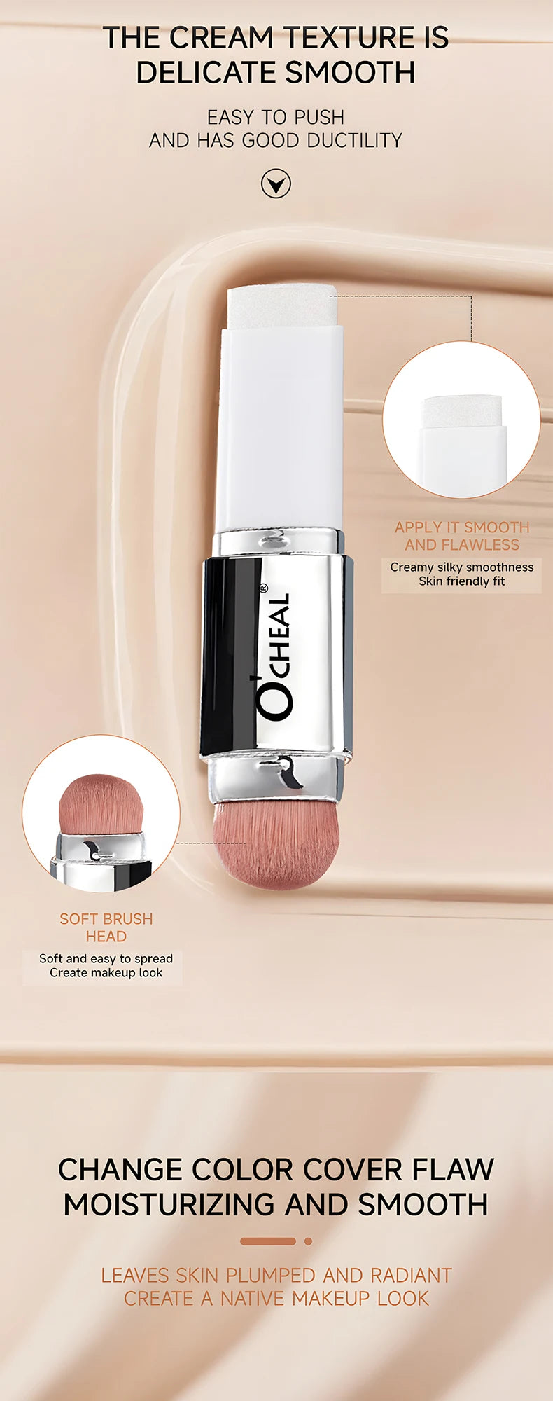 O'CHEAL Temperature Changing Foundation Stick Facial Coverage Blemishes Pores Double-Headed Face Matte Makeup Foundation Cream Beauty World Shop