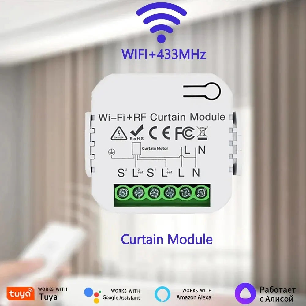 Tuya Wifi Smart Curtain Switch Controllers Blind Rolling Shutter RF 433MHz Smart Life APP Remote Voice Control Alexa Google Home Beauty World Shop