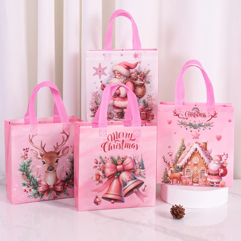 4pcs Christmas Gift Bags Santa Claus Snowman Non-Woven Christmas Tote Bag with Handles Christmas Decorations For Home 2025 Gifts Beauty World Shop
