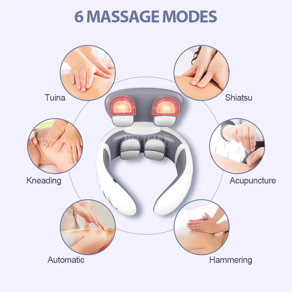 TENS Pulse Back Neck Massage Wireless Smart Sholder Cervical Massager Heating Muscle Punch Beating Health Care Tool