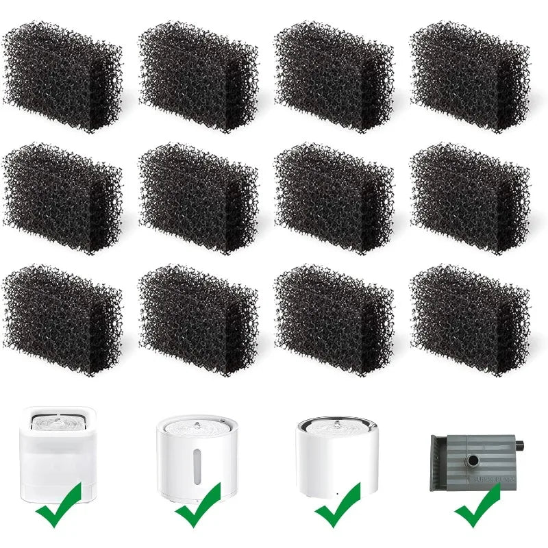 12 Pack Cat Water Fountain Sponge Filters, Replacement Foam Filters for 67oz/2L Pet Fountain 65oz/1.85L Dog Drinking Fountain