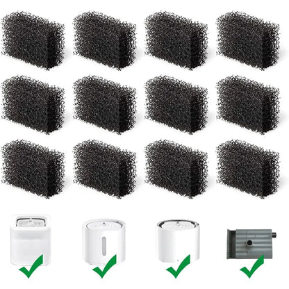 12 Pack Cat Water Fountain Sponge Filters, Replacement Foam Filters for 67oz/2L Pet Fountain 65oz/1.85L Dog Drinking Fountain
