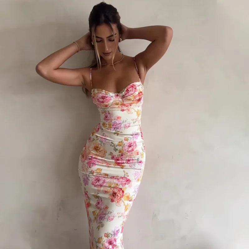 New Floral Suspender Split Slim Sleeveless Patry Beach Style Spaghetti Strap Dress Women Clothes Mini Dress 2024 Summer Beauty World Shop