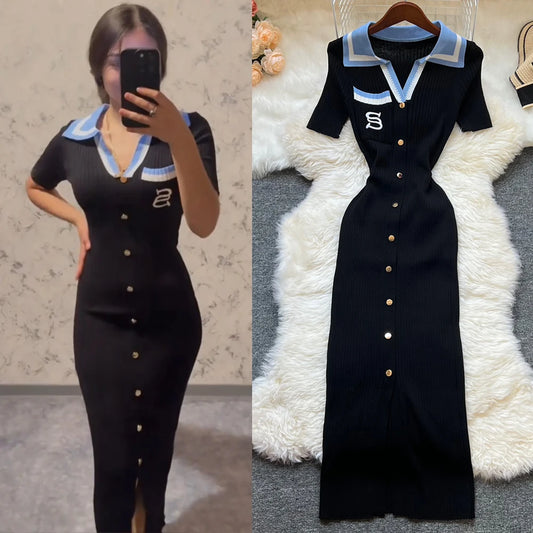 YuooMuoo Brand Fashion Summer Knitted Dress Women 2025 New Y2K Embroidery Long Bodycon Sweater Dress Streetwear Lady Vestidos Beauty World Shop