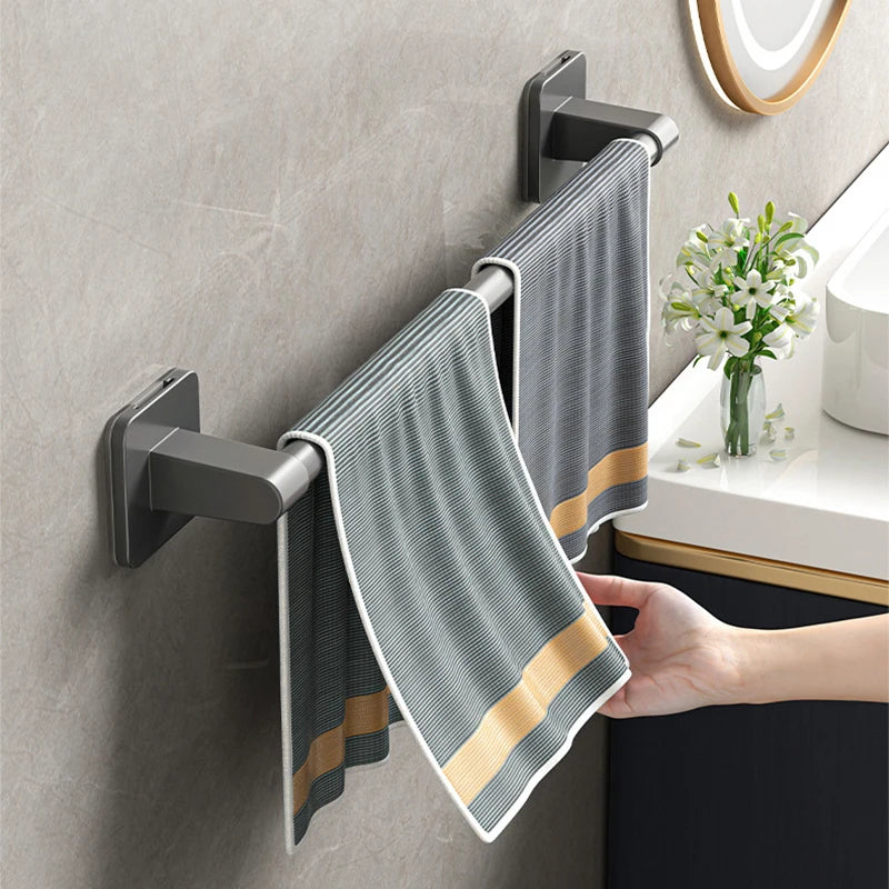 Bathroom Towel Holder White Without Drilling Bathroom Gray Towel Rack Towel Bar Self-Adhesive Bathroom Towel Rack Towel Rail Beauty World Shop