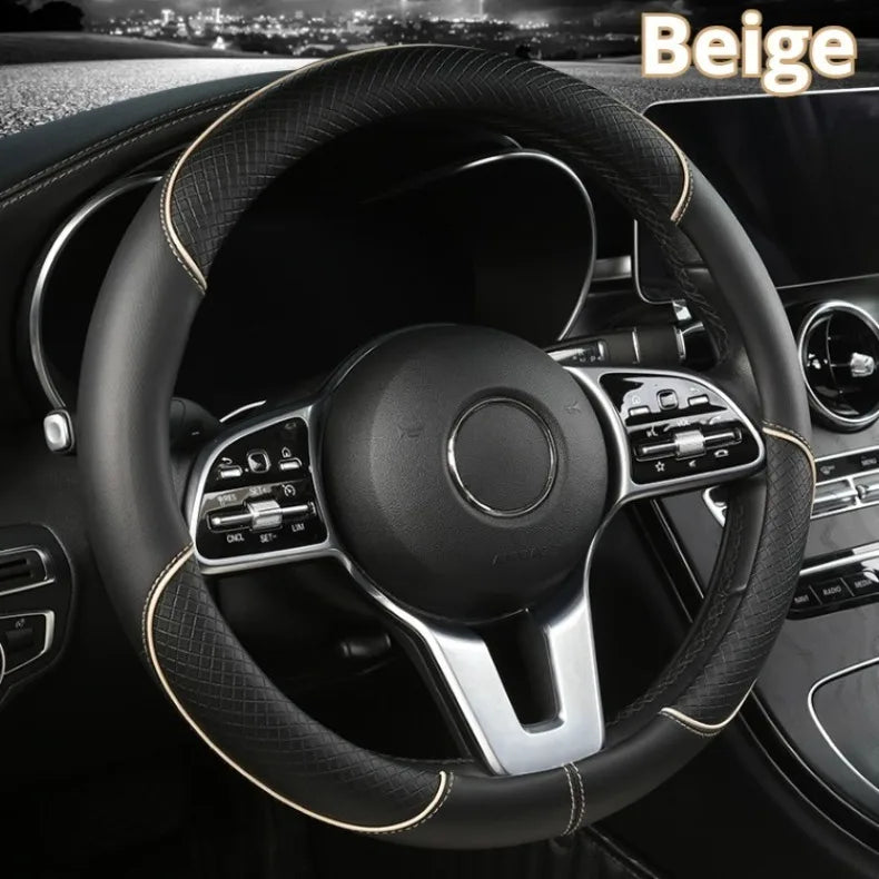 All Seasons Leather Diamond Steering Wheel Cover Universal Fit for 14 .5-15 Inch Durable Leather Cover Anti-Slip Veins Design Beauty World Shop