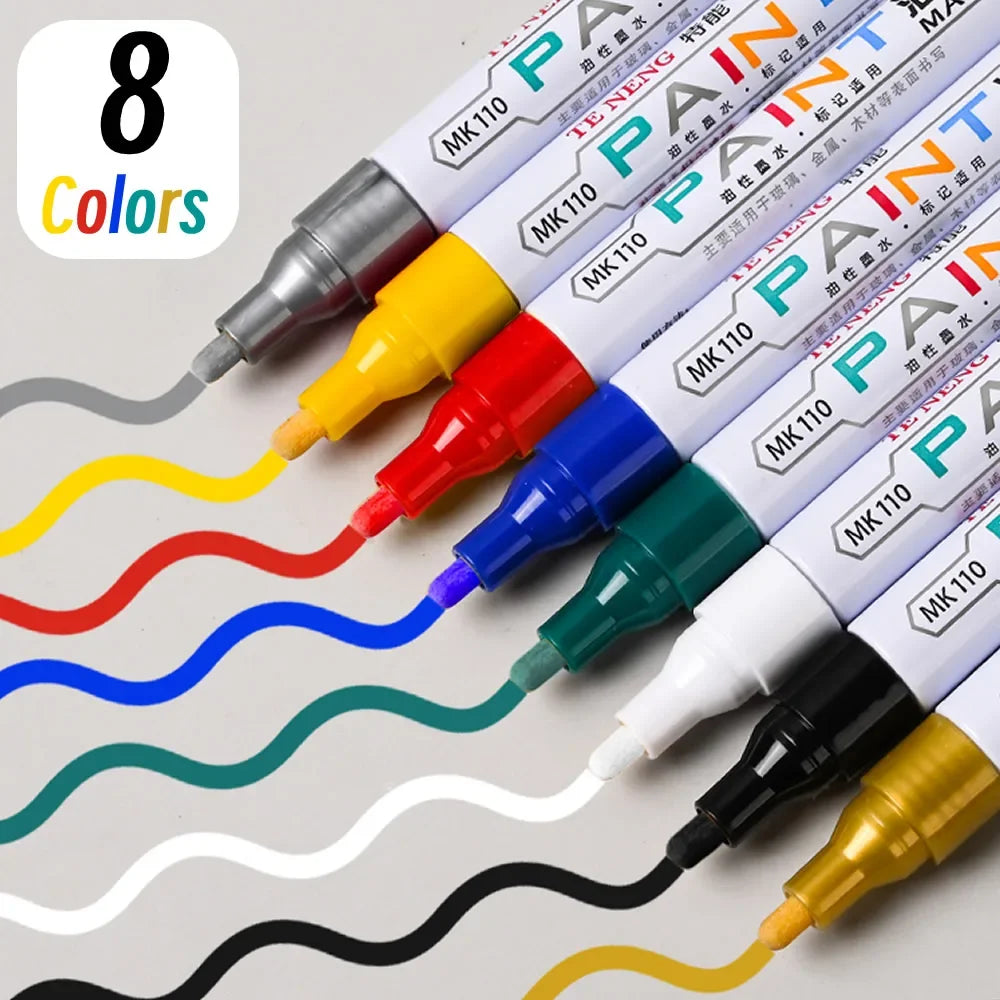 8 Colors Car Scratch Repair Paint Pen Quick Dry Touch Up Paint Repair Pen Waterproof Wheel Tyre Marker Auto Paint Marker Pens Beauty World Shop