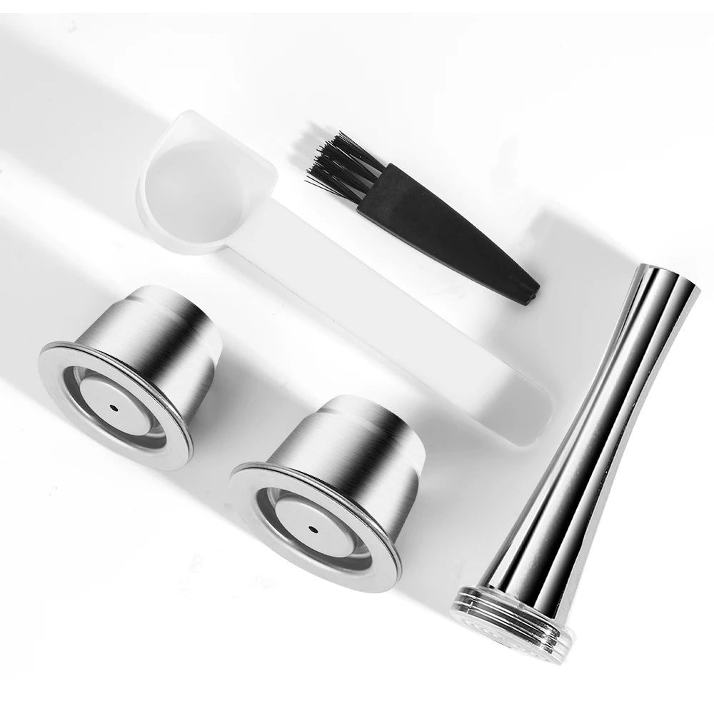 Reusable Coffee Capsule For Nespresso Espresso Crema Cups Stainless Steel Refillable Coffee Pods Filters With Tamper Dosing Ring Beauty World Shop