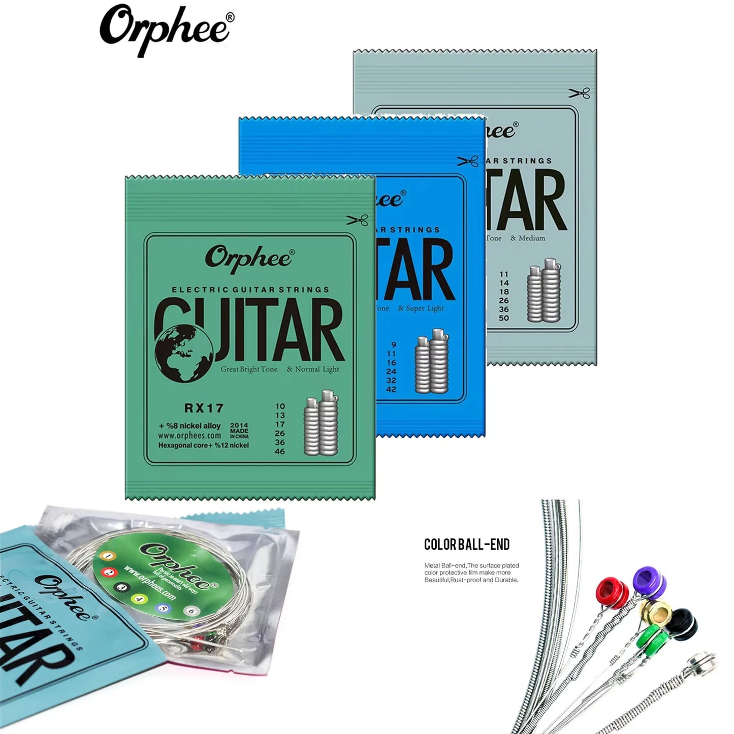 Orphee 1/5/10 Pcs Electric Guitar Strings Set RX Series Hexagonal Carbon Steel 6 String for Electric Guitar Accessories&Parts Beauty World Shop