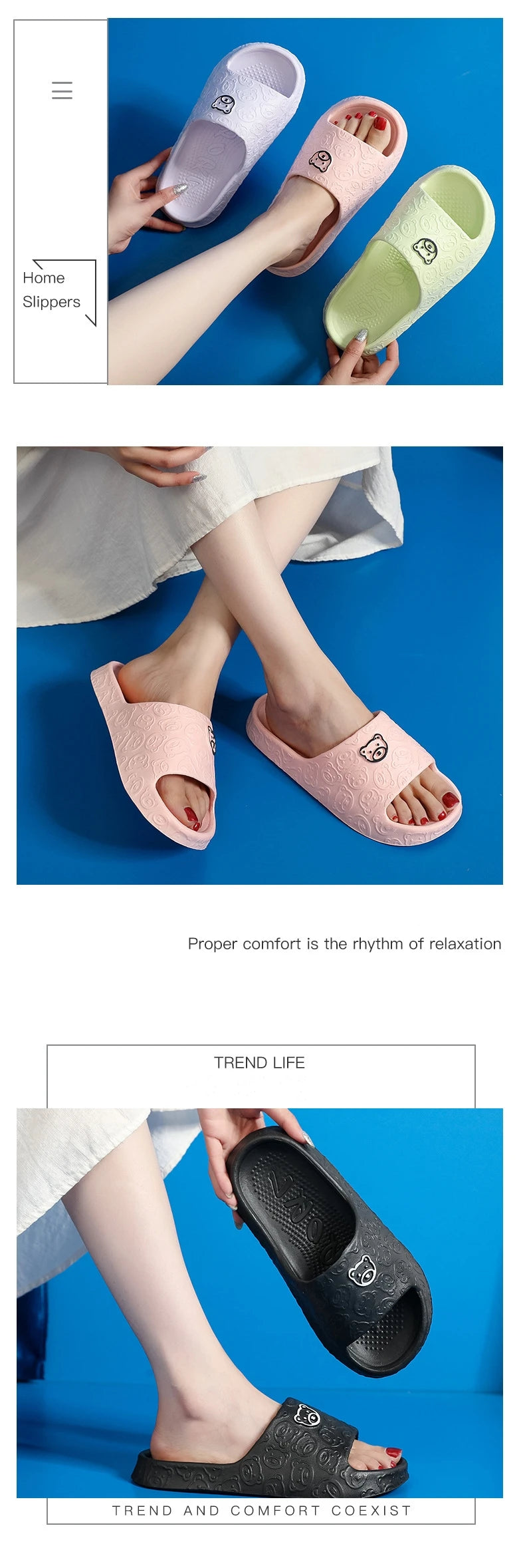 Fashion Women's Slippers Indoor Soft Sole Cartoon Bear Print Slides Bathroom EVA Indoor Men Summer Outdoor Cool Shoes Couple Beauty Fashion
