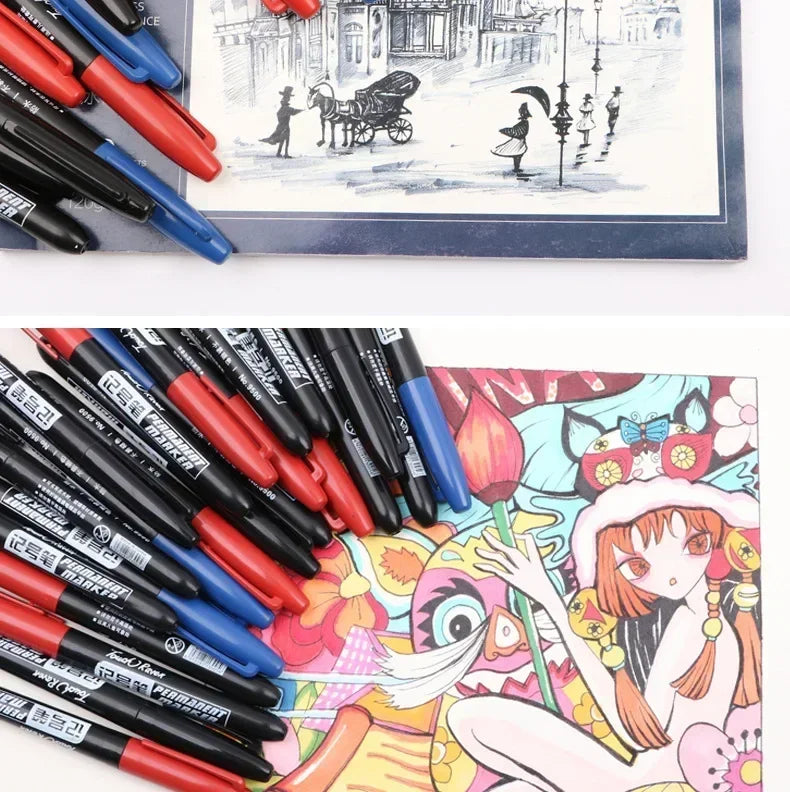 6-20PCs/Set PermanentMarker Pen Fine Point Waterproof Markers Thin Nib Crude Nib Black Blue Red Ink 1.5mm Fine Color Marker Pens Beauty World Shop