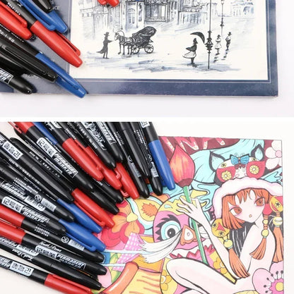 6-20PCs/Set PermanentMarker Pen Fine Point Waterproof Markers Thin Nib Crude Nib Black Blue Red Ink 1.5mm Fine Color Marker Pens Beauty World Shop