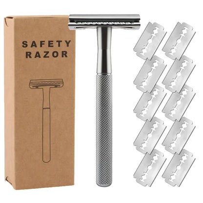 Double Edge Safety Razor for Men & Women, Metal Razor with 10 Platinum Coated Safety Razor Blades, Eco-Friendly Razor Beauty World Shop