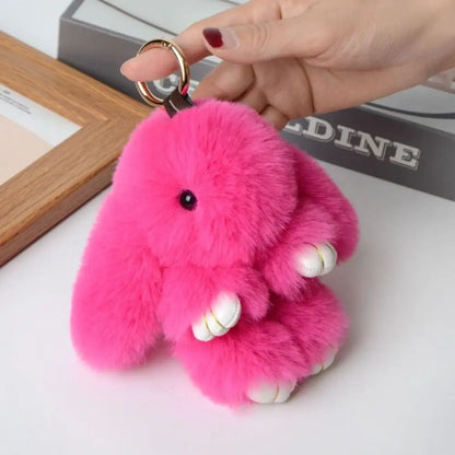 Fluffy Bunny Keychain - Plush Play Dead Rabbit Doll with Bow, Cute Animal Keychain Toy for Kids Girls, Soft Furry Gift Beauty World Shop