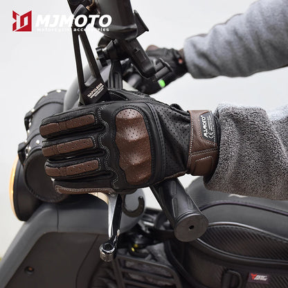 With CE Approved Summer Retro Perforated Leather Motorcycle Gloves Men Women Full Finger Motocross Dirt Biker Glove Guantes Moto Beauty World Shop