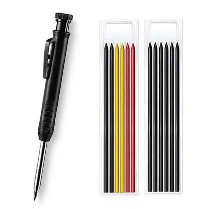 Solid Carpenter Pencil With Refill Lead And Built-in Sharpener For Deep Hole Mechanical Pencil Scribing Marking Woodworking Tool Beauty World Shop