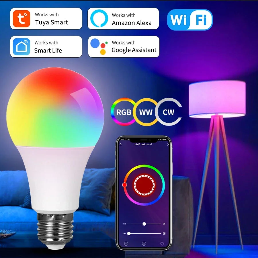 Tuya Smart WiFi LED Light Bulbs 220V 110V 10W 15W 20W E27 Alexa LED Lamp RGB Smart Life APP Google Assisatnt Voice Control Beauty World Shop