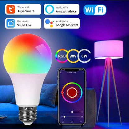 Tuya Smart WiFi LED Light Bulbs 220V 110V 10W 15W 20W E27 Alexa LED Lamp RGB Smart Life APP Google Assisatnt Voice Control Beauty World Shop