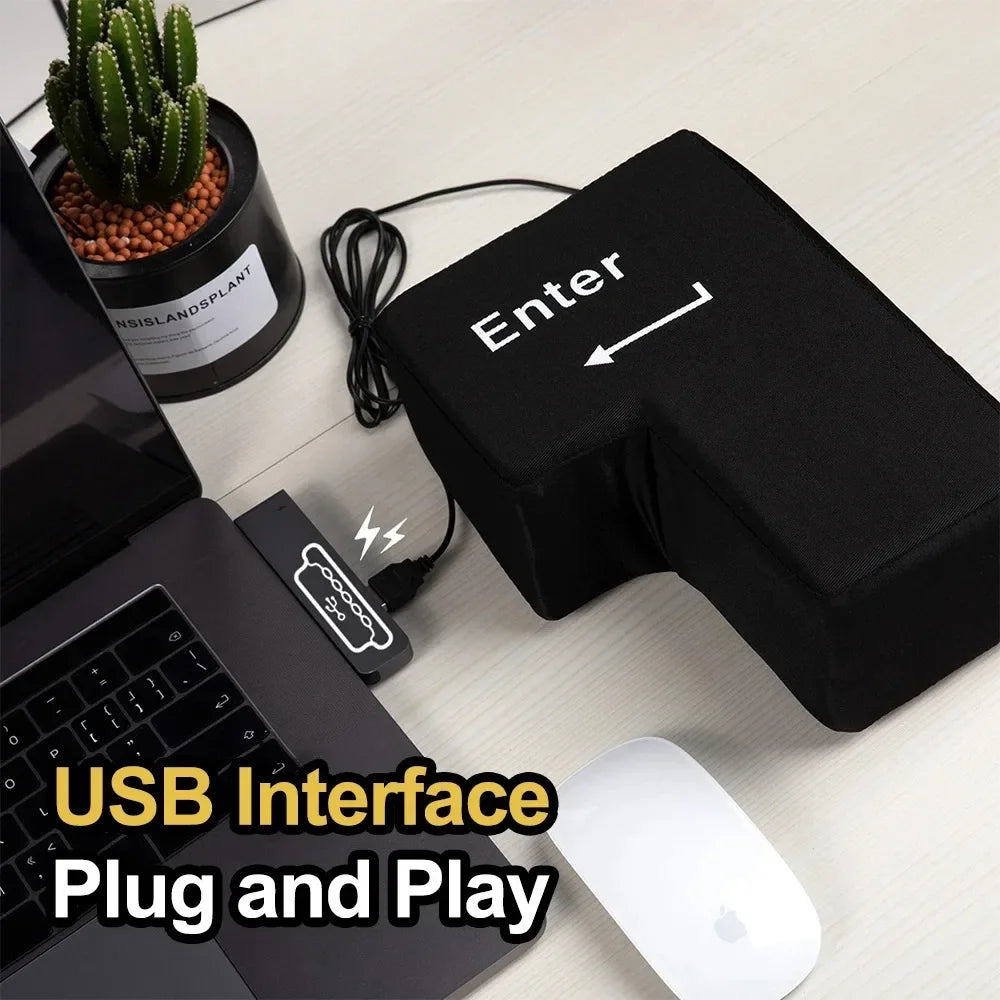Big USB Enter Key Mouse Anti Stress Button Decompression Computer Any Vent Pillows Button Desktop Pillow For Programmer Worker Beauty World Shop