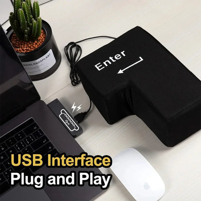 Big USB Enter Key Mouse Anti Stress Button Decompression Computer Any Vent Pillows Button Desktop Pillow For Programmer Worker Beauty World Shop