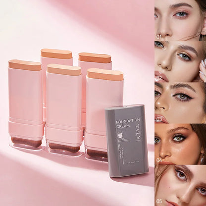 TVLV Concealing Foundation Stick: 5 Shades with Built-In Brush - Cream Finish, Lightweight and Waterproof Formula, Beauty Trend Shop