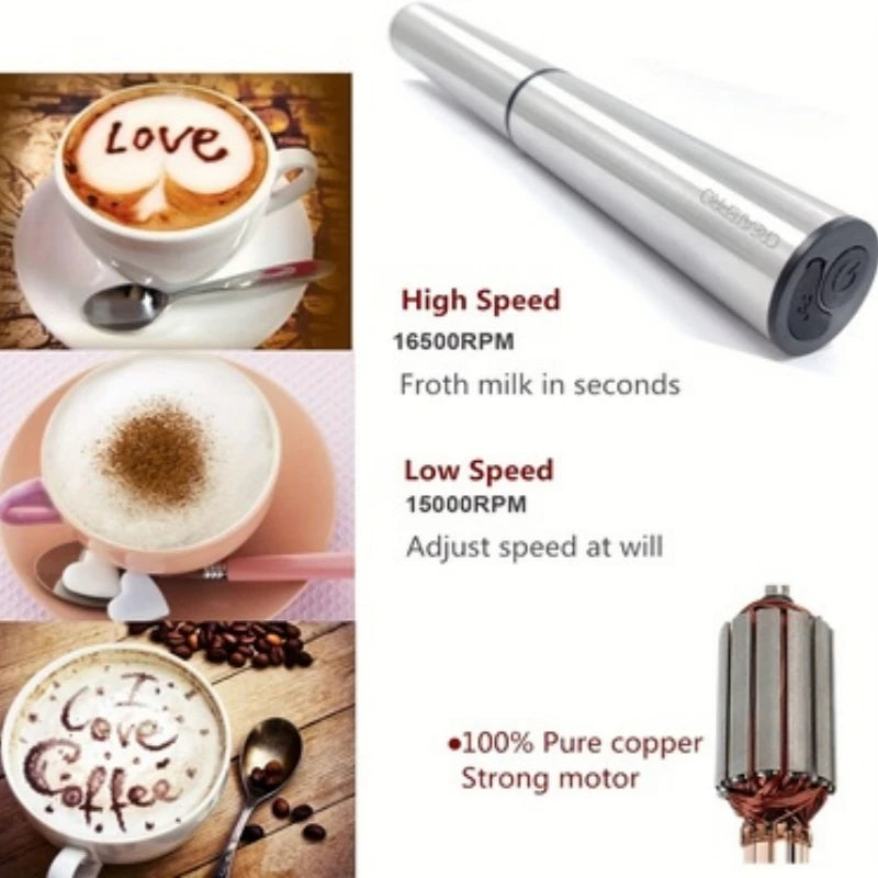 Rechargeable Stainless Steel Milk Frother 2 Speeds for Latte Cappuccino Espresso Home And Barista Use Beauty World Shop