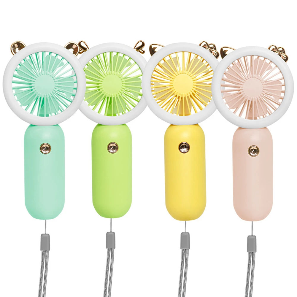 USB Handheld Mini Fan Foldable Portable Neck Hanging Fans 3 Speed USB Rechargeable Fan With LED Small Night Light Summer Gifts