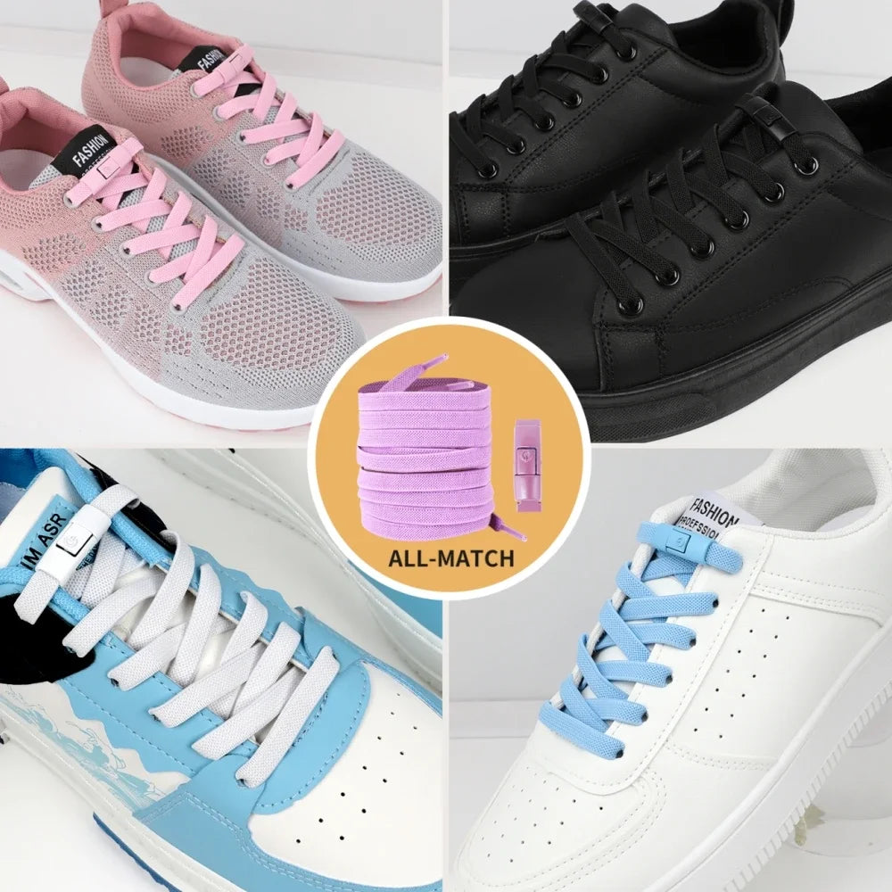 New Without Ties Elastic Laces No Tie Shoe Laces Press Lock Shoelaces Sneaker Kids Adult 8MM Widened Flat Shoelace for Shoes Beauty World Shop