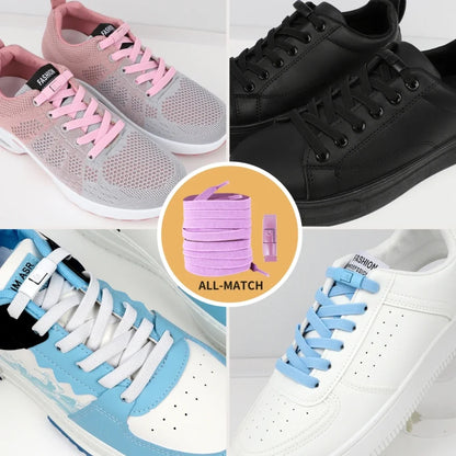 New Without Ties Elastic Laces No Tie Shoe Laces Press Lock Shoelaces Sneaker Kids Adult 8MM Widened Flat Shoelace for Shoes Beauty World Shop