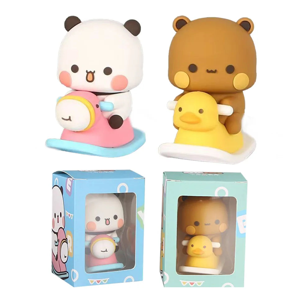Cute Kawaii Bubu Dudu Panda Bear Figure Cartoon Exciting Bear Miniatures Collectible Animal Toy Doll Ornament Home Derocation Beauty World Shop
