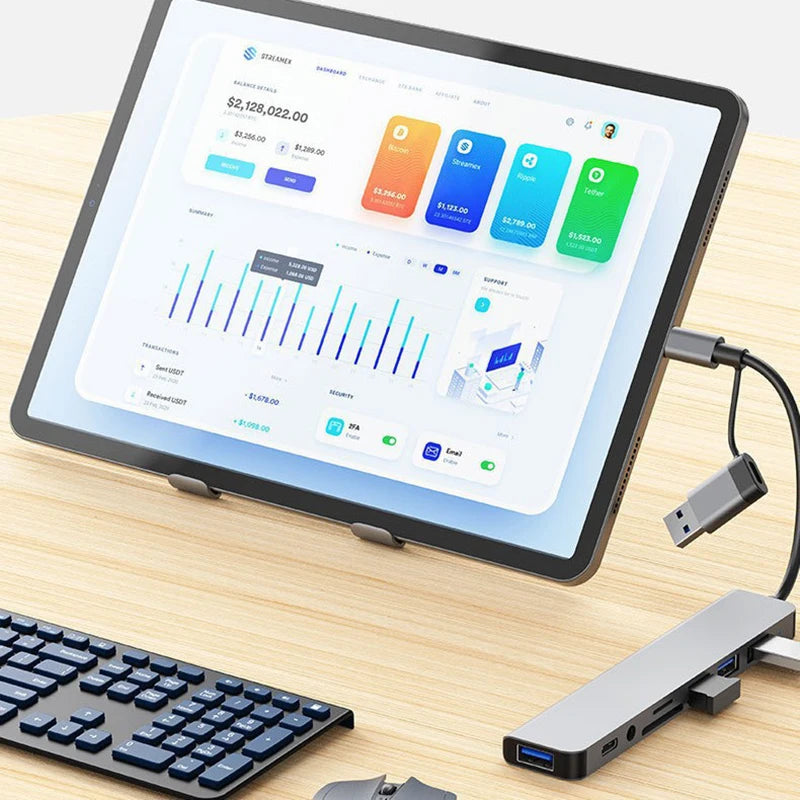 8 in 2 USB +Type C HUB Docking Station with 3.5mm Audio Jack Adapter Micro SD Card Reader Laptop Tablet Phone Disk Converter Beauty World Shop